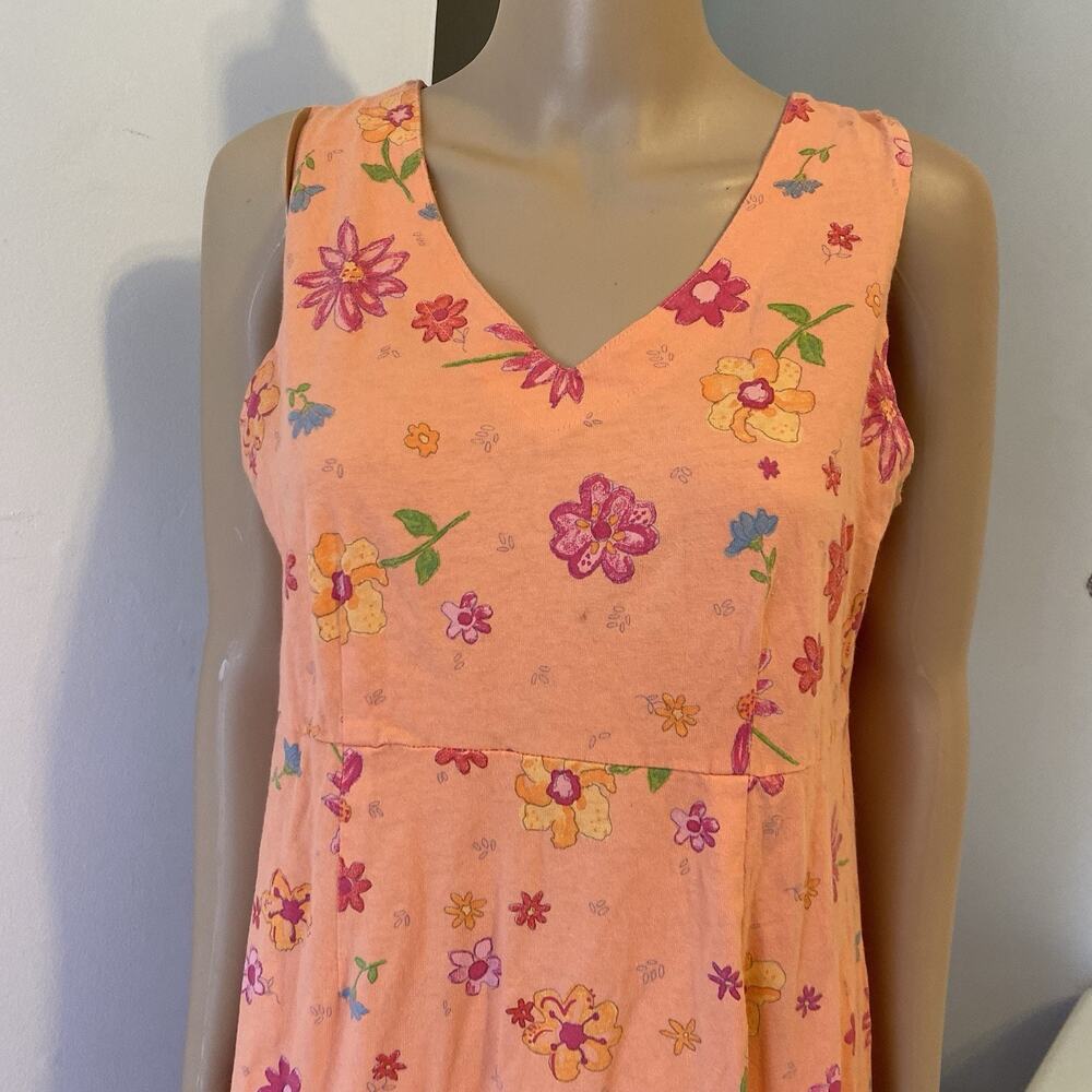 VTG FreshProduce Dress S Orange Multi Floral Sleeveless Tank Beach Summer Casual - Picture 6 of 8